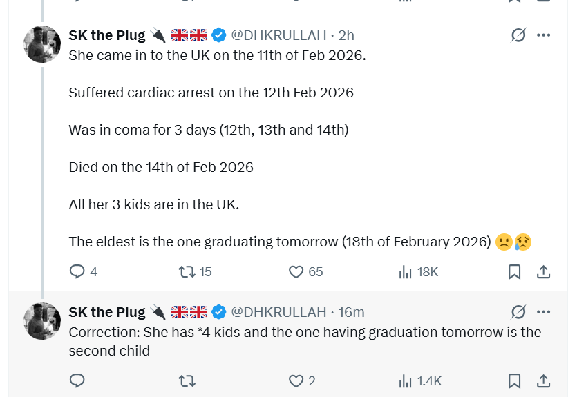 Nigerian woman d!es less than 20 hours after arriving UK for her child